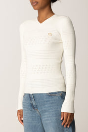 Twin-set Maglia a Costine con Logo Gioiello
 252TP3241 NEVE