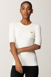 Elisabetta Franchi Maglia a Costine con Maniche Corte MK10B56E2 AVORIO