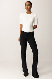 Elisabetta Franchi Maglia a Costine con Maniche Corte MK10B56E2 AVORIO