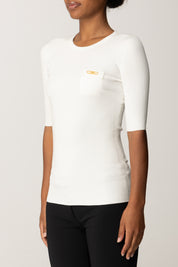 Elisabetta Franchi Maglia a Costine con Maniche Corte MK10B56E2 AVORIO