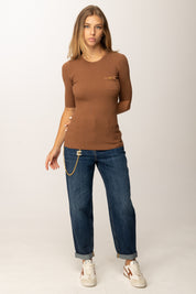 Elisabetta Franchi Maglia a Costine con Maniche Corte MK10B56E2 BROWN SUGAR