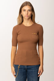 Elisabetta Franchi Maglia a Costine con Maniche Corte MK10B56E2 BROWN SUGAR