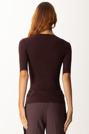 Elisabetta Franchi Maglia a Costine con Maniche Corte MK10B56E2 MERLOT