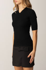 Twin-set Maglia a Costine con Scollo a V e Logo Punzonato 252TP3242 NERO