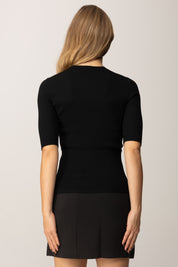 Twin-set Maglia a Costine con Scollo a V e Logo Punzonato 252TP3242 NERO