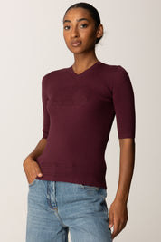 Twin-set Maglia a Costine con Scollo a V e Logo Punzonato 252TP3242 WINETASTING