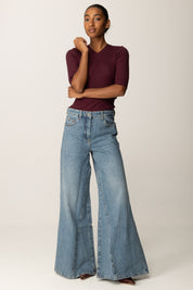 Twin-set Maglia a Costine con Scollo a V e Logo Punzonato 252TP3242 WINETASTING