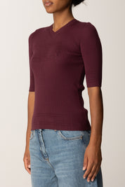 Twin-set Maglia a Costine con Scollo a V e Logo Punzonato 252TP3242 WINETASTING