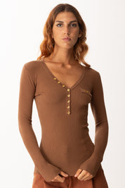 Elisabetta Franchi Maglia a Costine con Taschino MK12B56E2 BROWN SUGAR