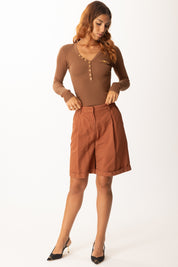 Elisabetta Franchi Maglia a Costine con Taschino MK12B56E2 BROWN SUGAR