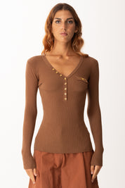 Elisabetta Franchi Maglia a Costine con Taschino MK12B56E2 BROWN SUGAR