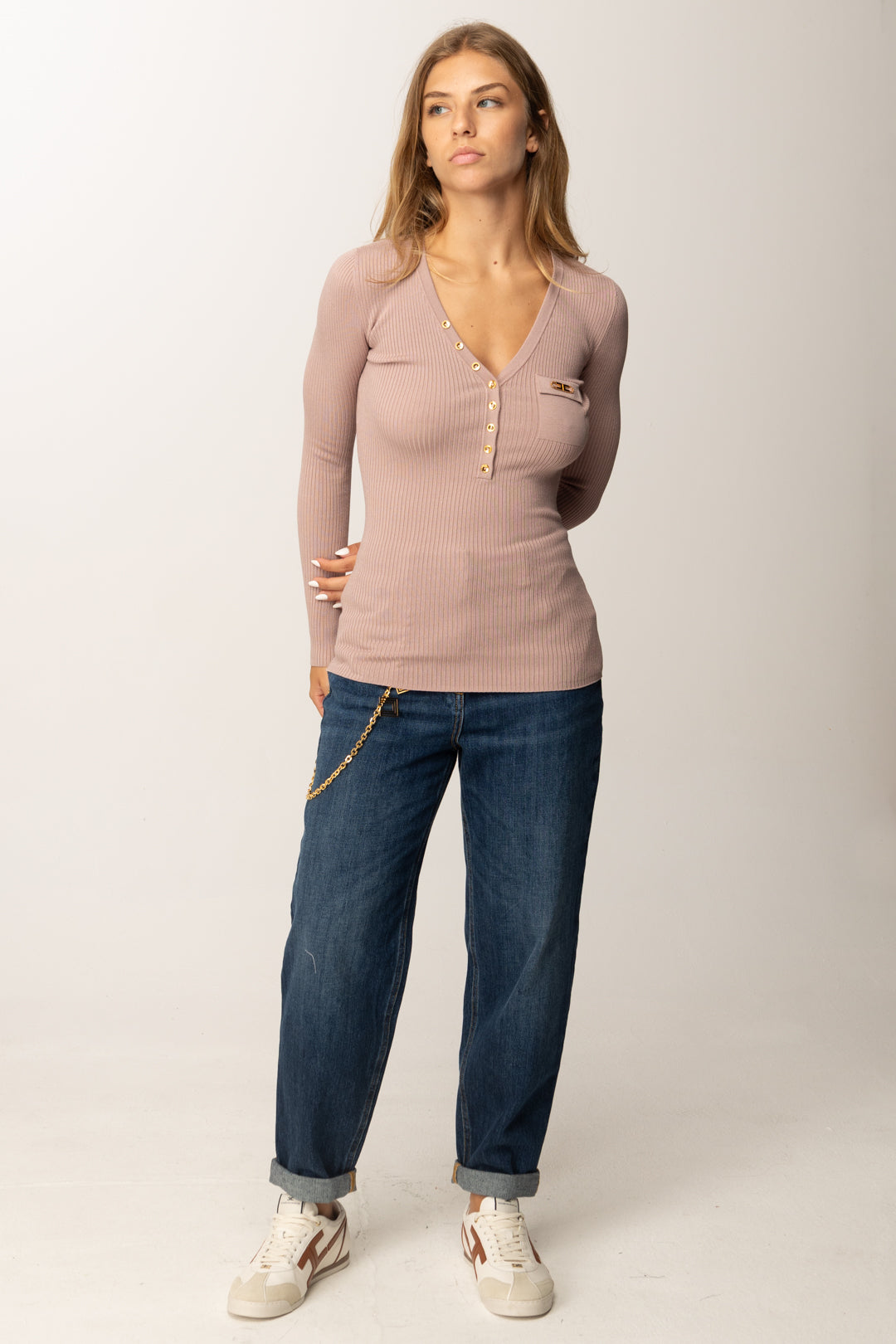 Elisabetta Franchi Maglia a Costine con Taschino MK12B56E2 SUNRISE