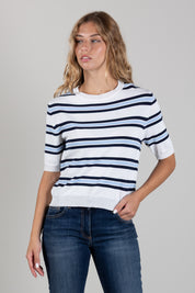 Angela Davis Maglia a Righe Blu e Azzurre con Maniche Corte RP9PA57 BLU