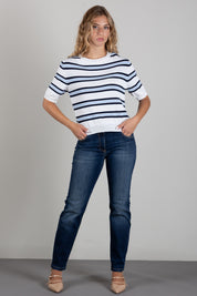 Angela Davis Maglia a Righe Blu e Azzurre con Maniche Corte RP9PA57 BLU