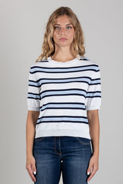 Angela Davis Maglia a Righe Blu e Azzurre con Maniche Corte RP9PA57 BLU