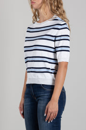 Angela Davis Maglia a Righe Blu e Azzurre con Maniche Corte RP9PA57 BLU