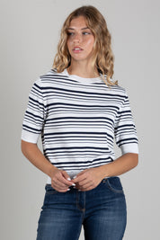 Angela Davis Maglia a Righe Blu e Bianche con Maniche Corte RP9PA50 PANNA