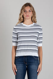 Angela Davis Maglia a Righe Blu e Bianche con Maniche Corte RP9PA50 PANNA