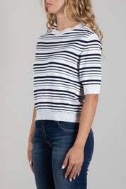 Angela Davis Maglia a Righe Blu e Bianche con Maniche Corte RP9PA50 PANNA