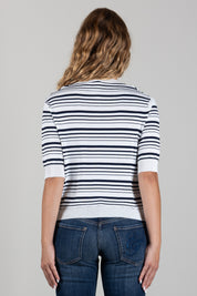 Angela Davis Maglia a Righe Blu e Bianche con Maniche Corte RP9PA50 PANNA
