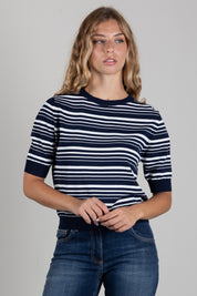 Angela Davis Maglia a Righe con Maniche a Sbuffo RP9PA50 BLU
