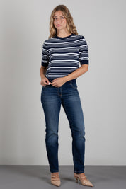 Angela Davis Maglia a Righe con Maniche a Sbuffo RP9PA50 BLU