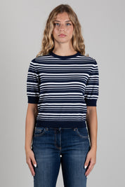 Angela Davis Maglia a Righe con Maniche a Sbuffo RP9PA50 BLU