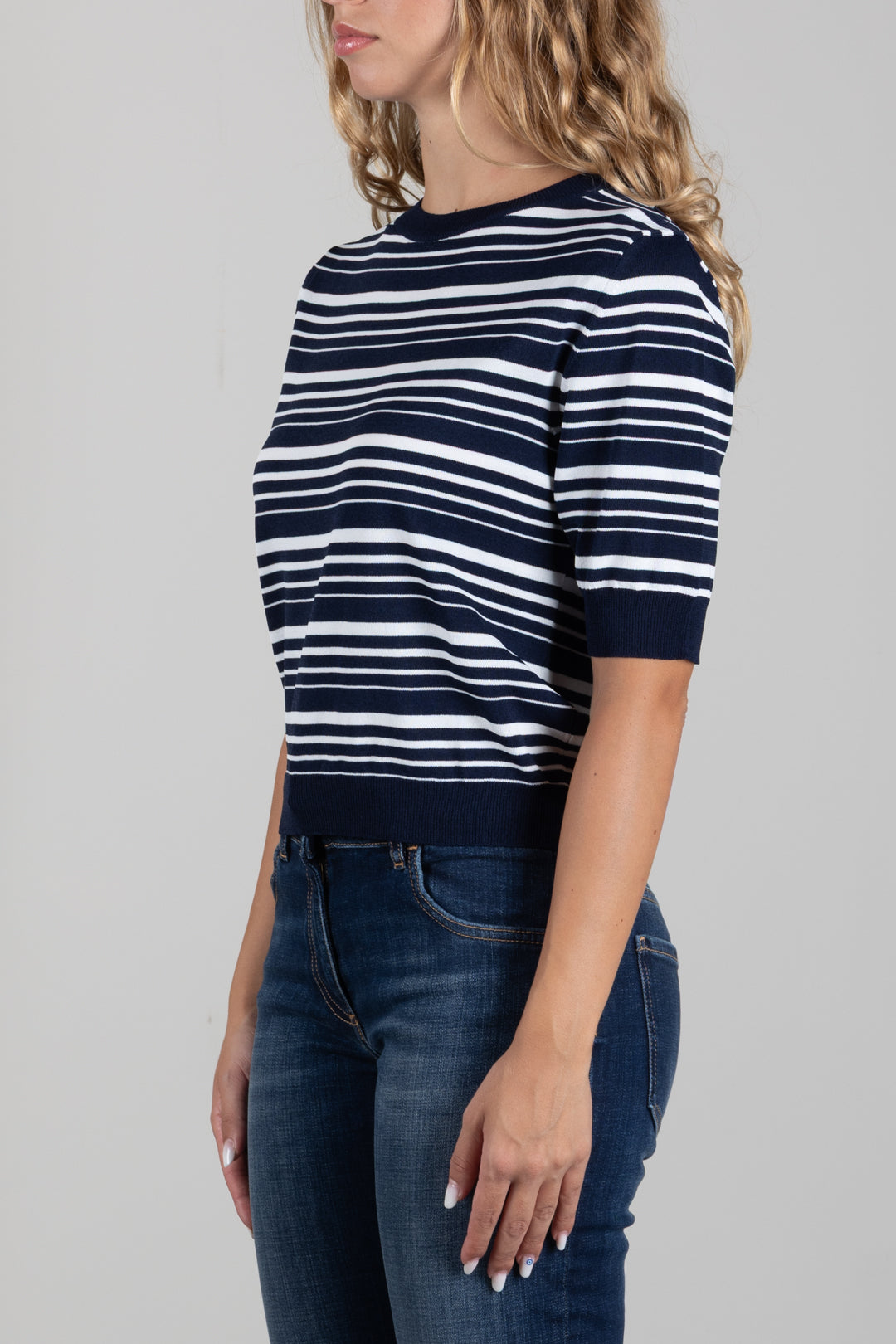 Angela Davis Maglia a Righe con Maniche a Sbuffo RP9PA50 BLU