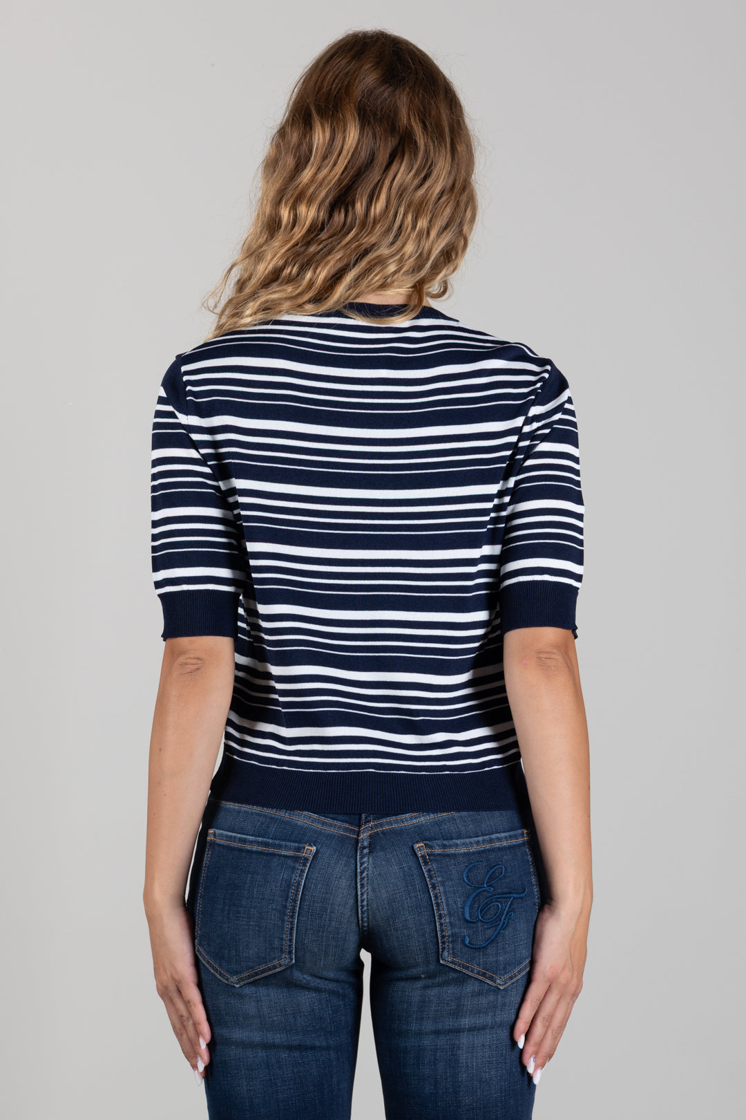 Angela Davis Maglia a Righe con Maniche a Sbuffo RP9PA50 BLU