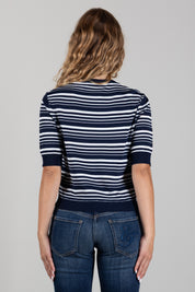 Angela Davis Maglia a Righe con Maniche a Sbuffo RP9PA50 BLU