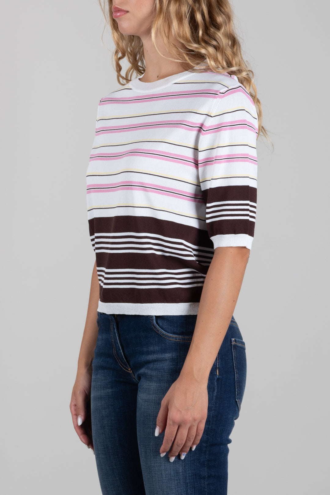 Angela Davis Maglia a Righe Multicolor con Dettagli Marroni RP9PA64 MORO