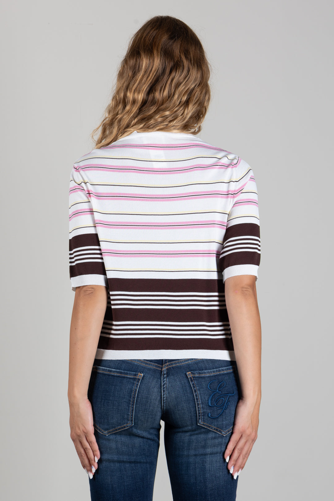 Angela Davis Maglia a Righe Multicolor con Dettagli Marroni RP9PA64 MORO