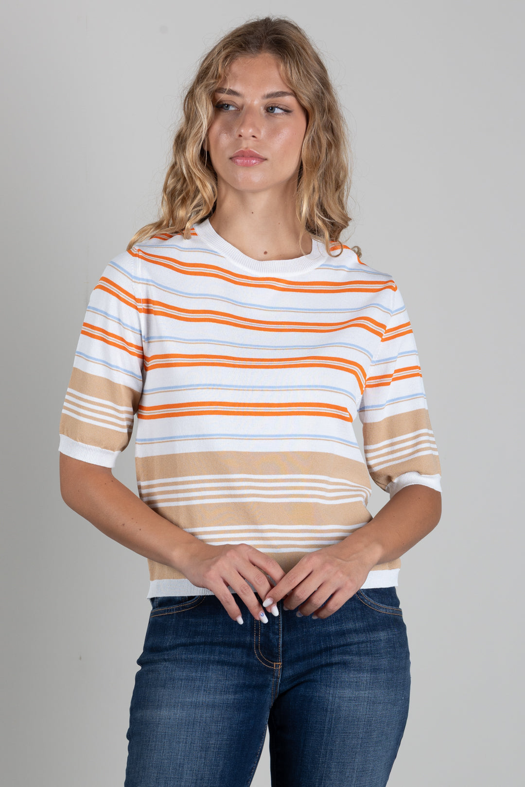 Angela Davis Maglia a Righe Multicolor con Maniche Corte RP9PA64 MIELE