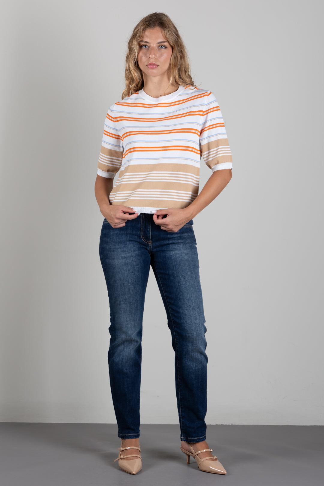 Angela Davis Maglia a Righe Multicolor con Maniche Corte RP9PA64 MIELE
