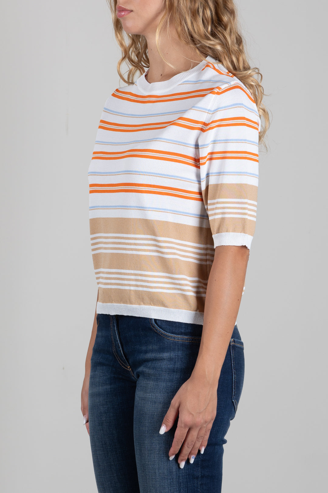 Angela Davis Maglia a Righe Multicolor con Maniche Corte RP9PA64 MIELE