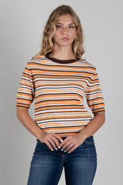 Angela Davis Maglia a Righe Multicolor con Profili Marroni RP9PA62 MORO