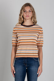 Angela Davis Maglia a Righe Multicolor con Profili Marroni RP9PA62 MORO