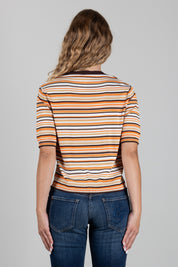 Angela Davis Maglia a Righe Multicolor con Profili Marroni RP9PA62 MORO