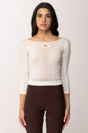 Elisabetta Franchi Maglia Aderente con Inserti Traforati MK71W61E2 AVORIO