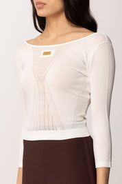 Elisabetta Franchi Maglia Aderente con Inserti Traforati MK71W61E2 AVORIO