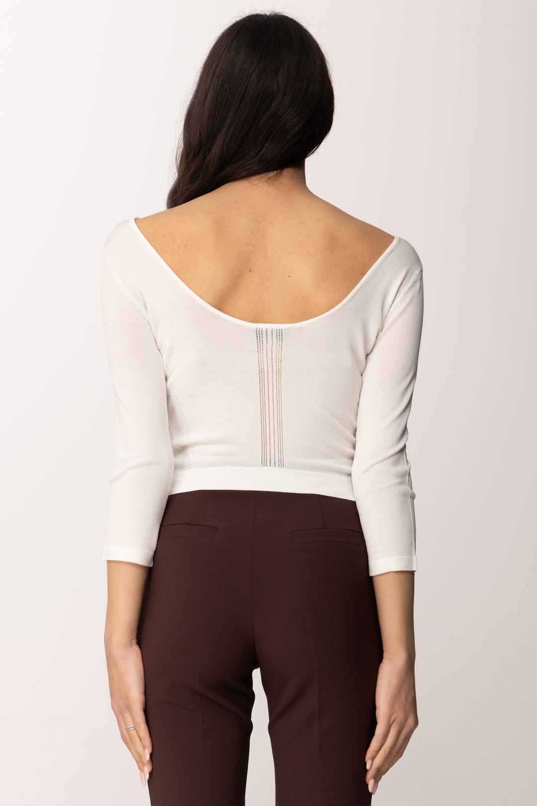 Elisabetta Franchi Maglia Aderente con Inserti Traforati MK71W61E2 AVORIO