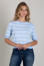 Angela Davis Maglia Azzurra a Righe Bianche con Maniche Corte RP9PA50 AZZURRO