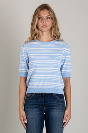 Angela Davis Maglia Azzurra a Righe Bianche con Maniche Corte RP9PA50 AZZURRO