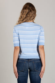 Angela Davis Maglia Azzurra a Righe Bianche con Maniche Corte RP9PA50 AZZURRO