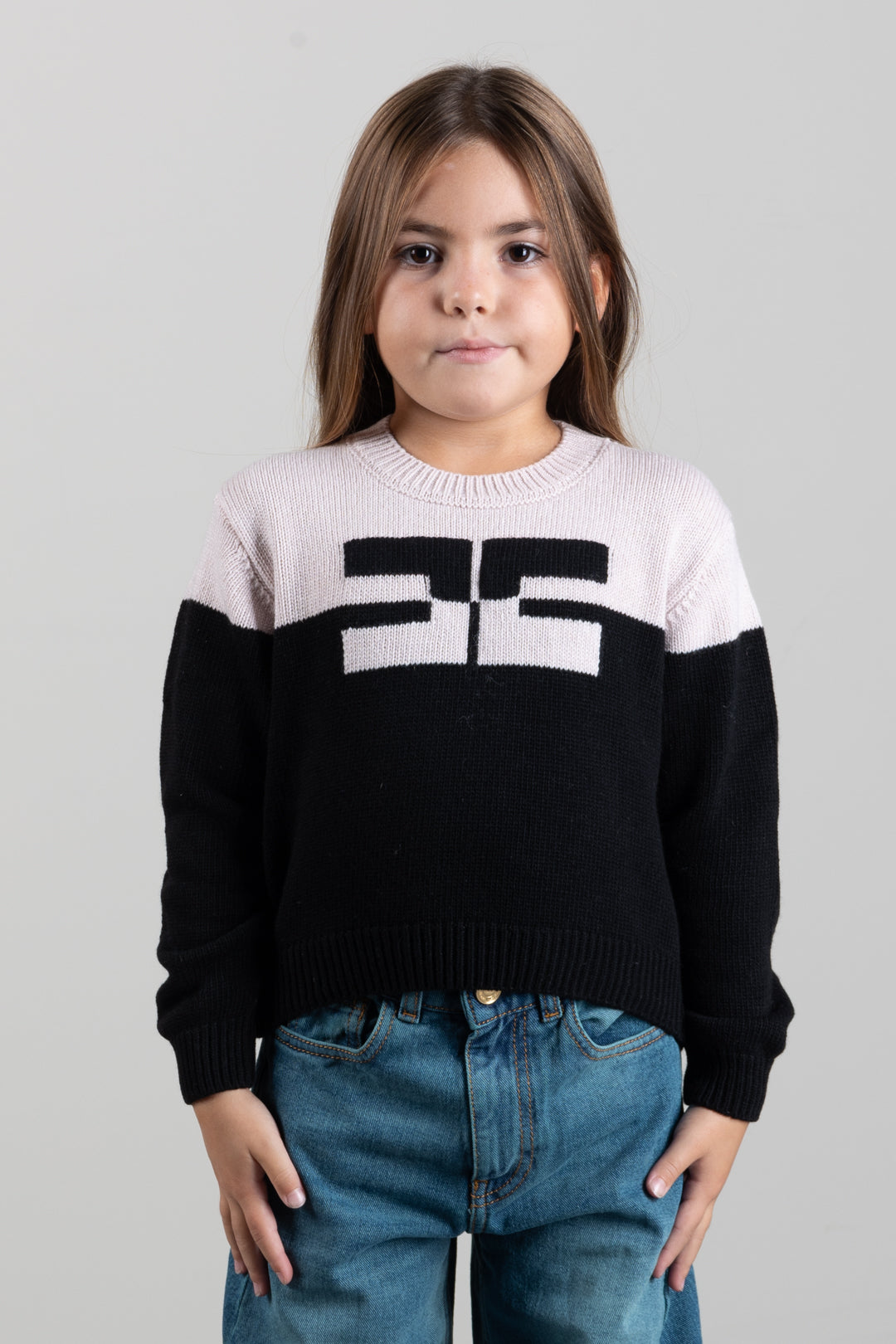 Elisabetta Franchi Bambina Maglia Bicolore con Maxi Logo Jacquard EGMA053CFL098.C470