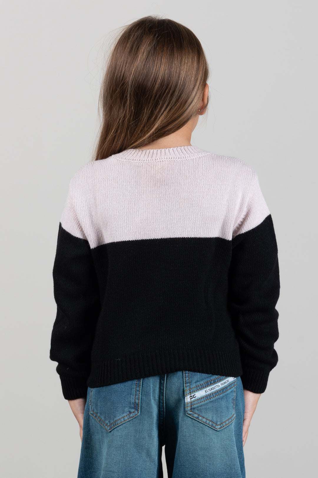Elisabetta Franchi Bambina Maglia Bicolore con Maxi Logo Jacquard EGMA053CFL098.C470