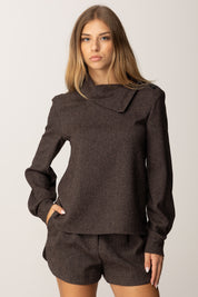 Patrizia Pepe Maglia Collo Alto Asimmetrico In Tessuto Mélange 2C1657 A646 WARM BEIGE CHIN