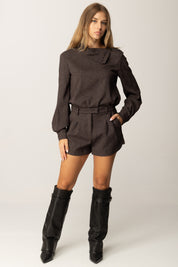 Patrizia Pepe Maglia Collo Alto Asimmetrico In Tessuto Mélange 2C1657 A646 WARM BEIGE CHIN