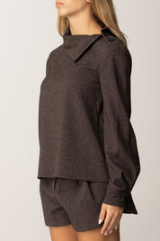 Patrizia Pepe Maglia Collo Alto Asimmetrico In Tessuto Mélange 2C1657 A646 WARM BEIGE CHIN