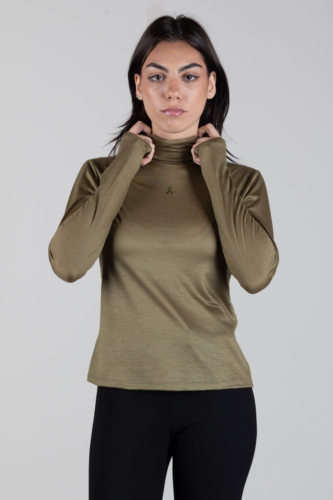 Patrizia Pepe Maglia Collo Alto In Lana Vergine con Fly 2M0014 J0084 LIZARD GREEN